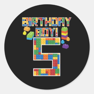 Cute 5th Birthday Gift 5 Years Old Block Building  Classic Round Sticker