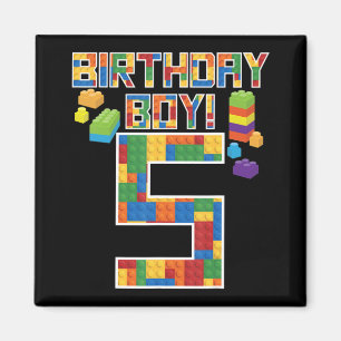 Cute 5th Birthday Gift 5 Years Old Block Building Magnet