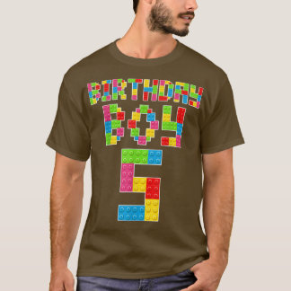 Cute 5th Birthday Tee 5 Years Old Block Building B