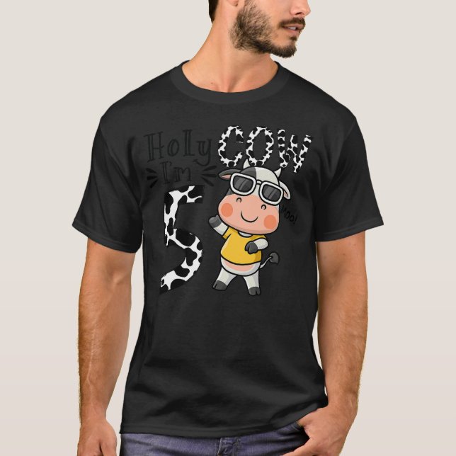 Cute 5th Cow Farm Animals Bday Holy Cow I'm 5 Birt T-Shirt (Front)