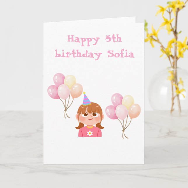 Cute 5th girls birthday card  (Yellow Flower)