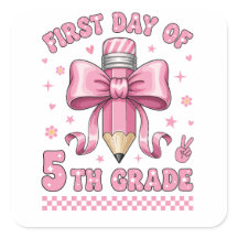 Cute 5th Grade Girl Pink Bow Groovy Pencil Design