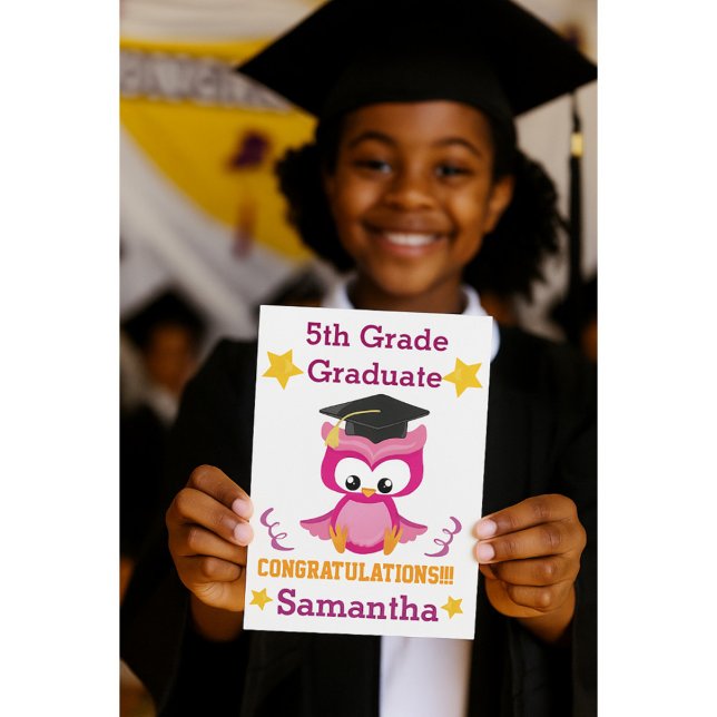 Cute 5th Grade Graduation Pink Owl Congrats  Card (Creator Uploaded)