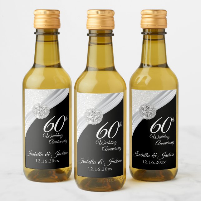 Cute 60th / 75th Diamond Glitter Anniversary  Wine Label (Bottles)
