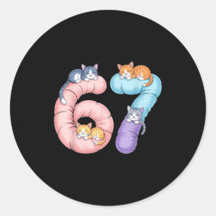 Cute 67 Cat Meme Design Classic Round Sticker