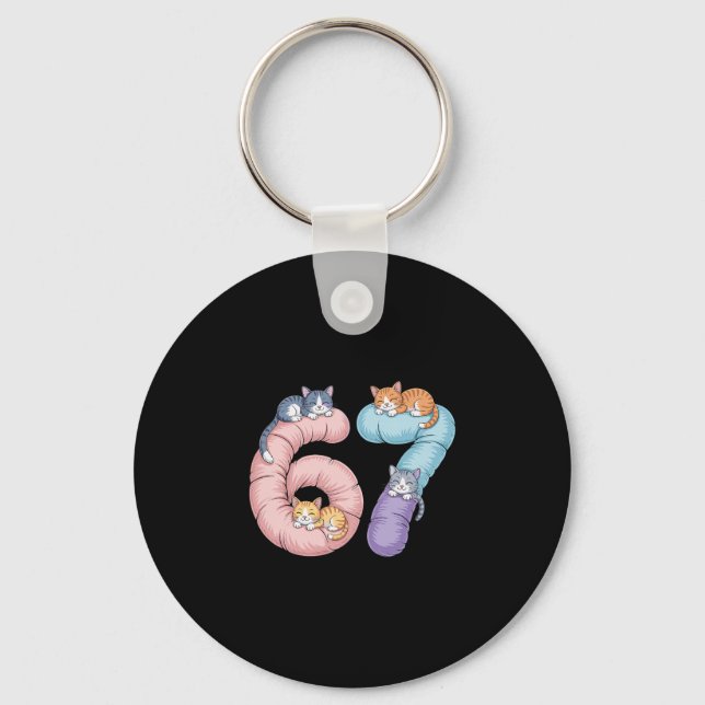 Cute 67 Cat Meme Design  Key Ring (Front)