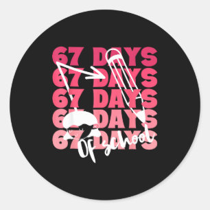 Cute 67 Days Of School Girls Milestone Students Fu Classic Round Sticker