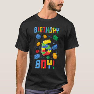 Cute 6th Birthday 6 Years Old Block Building Boys  T-Shirt