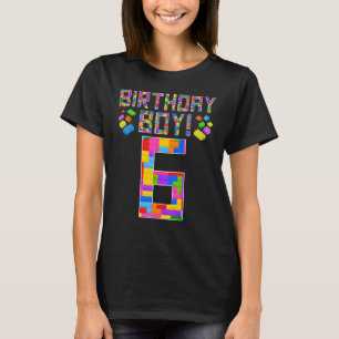 Cute 6th Birthday 6 Years Old Block Building Boys T-Shirt