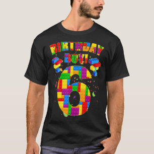 Cute 6th Birthday 6 Years Old Block Building Boys  T-Shirt