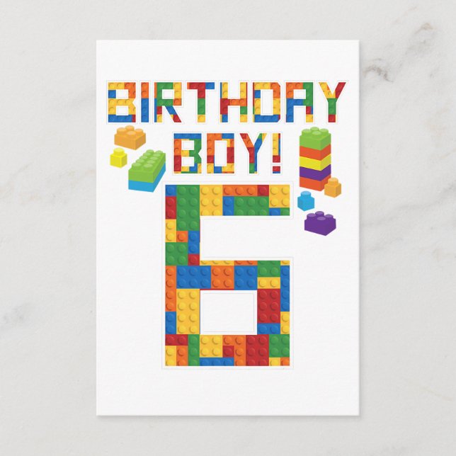 Cute 6th Birthday Gift 6 Years Old Block Building  Enclosure Card (Front)