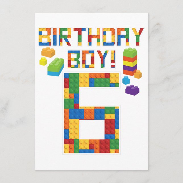 Cute 6th Birthday Gift 6 Years Old Block Building  Enclosure Card (Front)