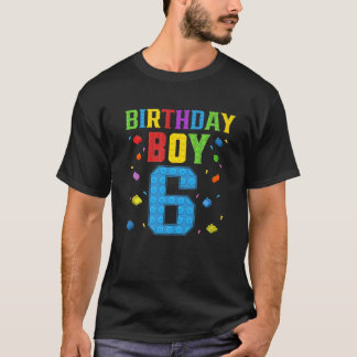 Cute 6Th Birthday Gift 6 Years Old Block Building T-Shirt