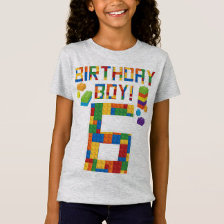 Cute 6th Birthday Gift 6 Years Old Block Building T-Shirt
