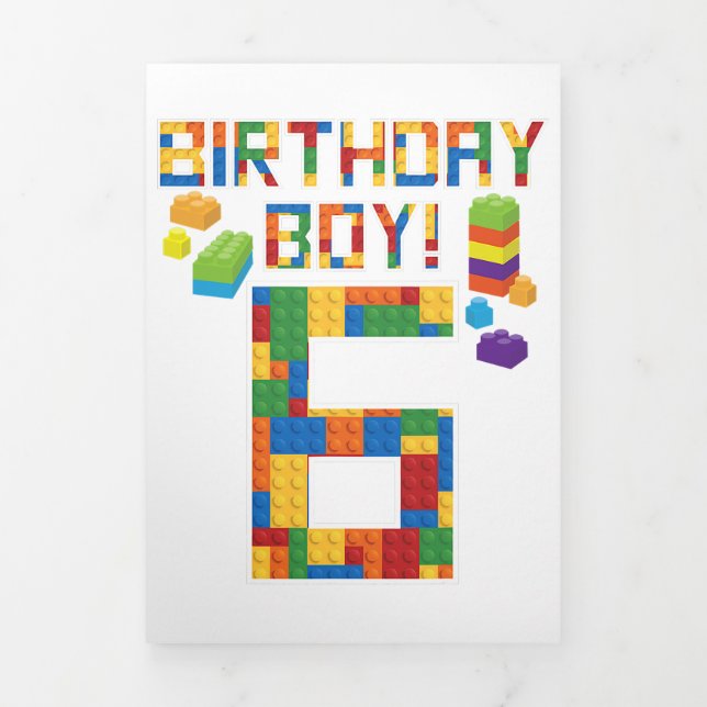 Cute 6th Birthday Gift 6 Years Old Block Building  Tri-Fold Invitation (Cover)
