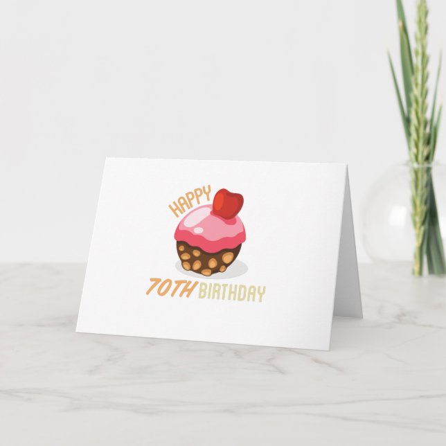 Cute 70th birthday design with chocolate cake card (Front)