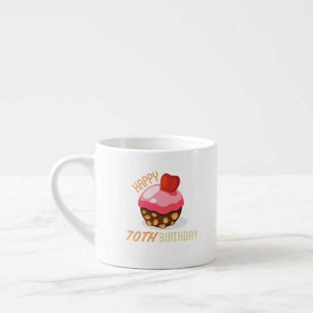 Cute 70th birthday design with chocolate cake espresso cup (Left)