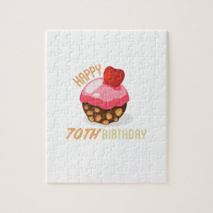 Cute 70th birthday design with chocolate cake jigsaw puzzle