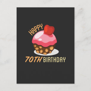 Cute 70th birthday design with chocolate cake postcard