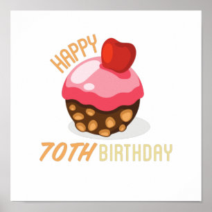 Cute 70th birthday design with chocolate cake poster