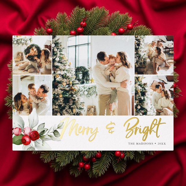 Cute 7 Photo Collage Handwritten Merry And Bright  (Creator Uploaded)