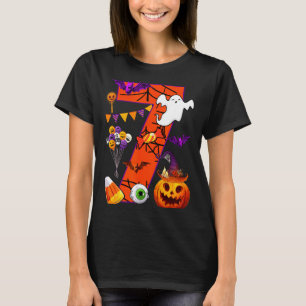 Cute 7 Years Old 7th Birthday Ghost Happy Hallowee T-Shirt