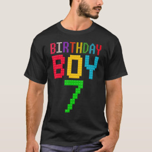 Cute 7th Birthday 7 Years Old Block Building Boy T-Shirt