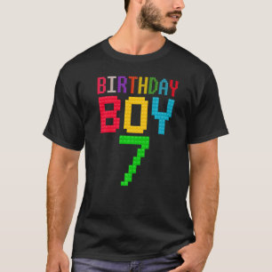 Cute 7th Birthday 7 Years Old Block Building Boy T-Shirt