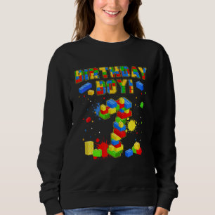 Cute 7th Birthday 7 Years Old Block Building Boys  Sweatshirt