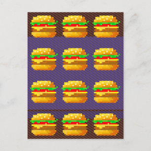 Cute 8-bit Burger Colourful Fast Food Fun Pixel Ar Postcard