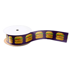 Cute 8-bit Burger Colourful Fast Food Fun Pixel Ar Satin Ribbon