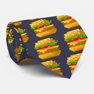 Cute 8-bit Burger Colourful Fast Food Fun Pixel Ar Tie