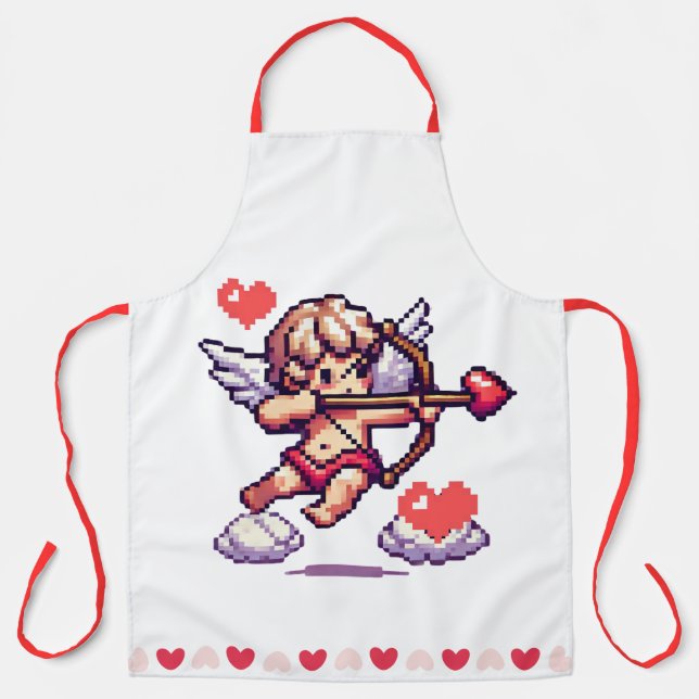 Cute, 8 Bit Valentine's day cupid Apron (Front)