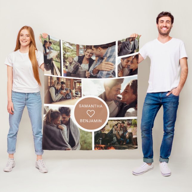 Cute 8 Photo Collage Vacation Camping Personalised Fleece Blanket (In Situ)