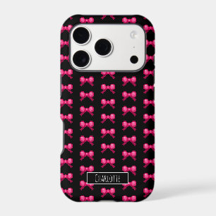 Cute 8bit Pink Bow Tie Ribbon Pattern Name Black