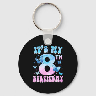 Cute 8th Birthday Girls Kids Butterfly Birthday 8  Key Ring