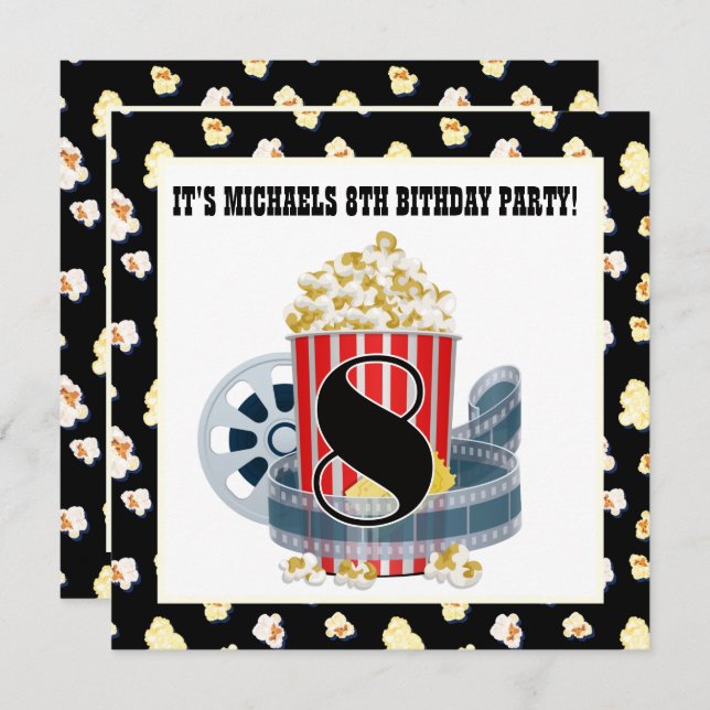 cute 8th Birthday movie theatre party  Invitation (Front/Back)