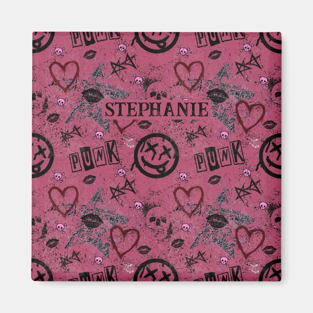 Cute 90s Retro Pink Girly Punk Magnet (Front)