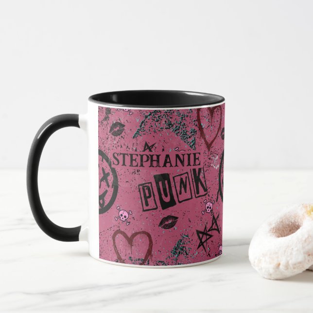 Cute 90s Retro Pink Girly Punk Mug (With Donut)