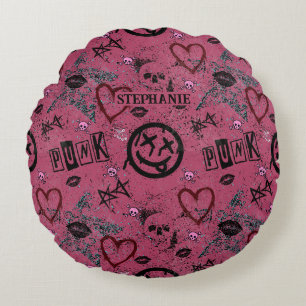 Cute 90s Retro Pink Girly Punk Round Cushion