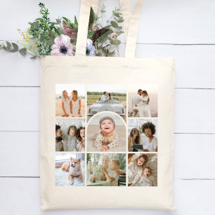 Cute 9 Multi Photo Collage Arch Tote Bag