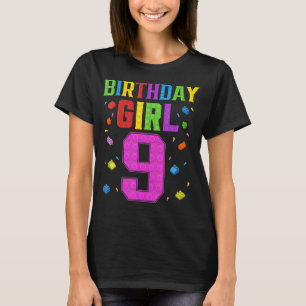 Cute 9th Birthday 9 Years Old Block Building Gir T-Shirt