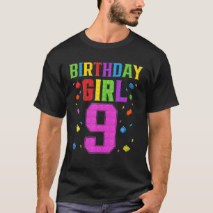 Cute 9th Birthday 9 Years Old Block Building Gir T-Shirt