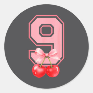 Cute 9th Birthday Girl Nk Cherry Coquette Bow 9 Ye Classic Round Sticker