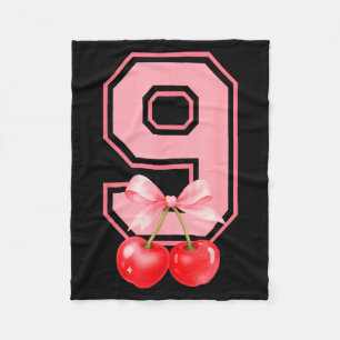 Cute 9th Birthday Girl Nk Cherry Coquette Bow 9 Ye Fleece Blanket