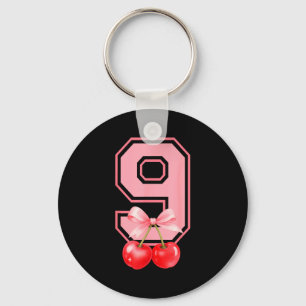 Cute 9th Birthday Girl Nk Cherry Coquette Bow 9 Ye Key Ring