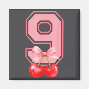 Cute 9th Birthday Girl Nk Cherry Coquette Bow 9 Ye Magnet