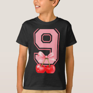 Cute 9th Birthday Girl Nk Cherry Coquette Bow 9 Ye T-Shirt