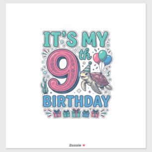 Cute 9th Birthday Turtle Vintage Kids Shirt Design