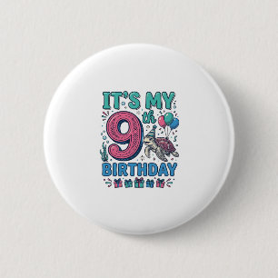 Cute 9th Birthday Turtle Vintage Kids Shirt Design 6 Cm Round Badge